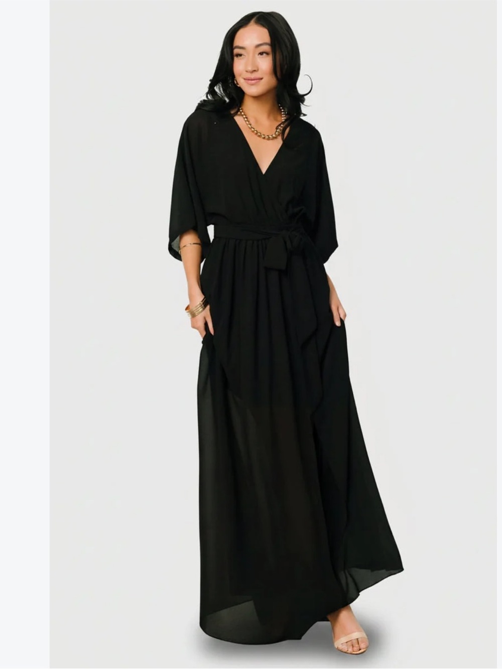 Baltic Born Black Kimono Style Maxi Dress, Large